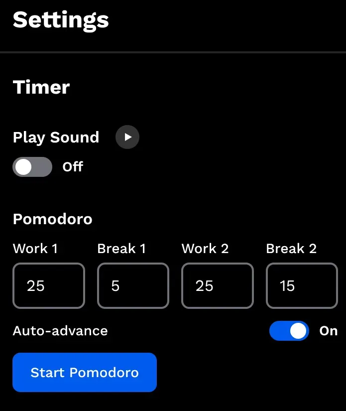 MyTimerTab: pomodoro timer settings