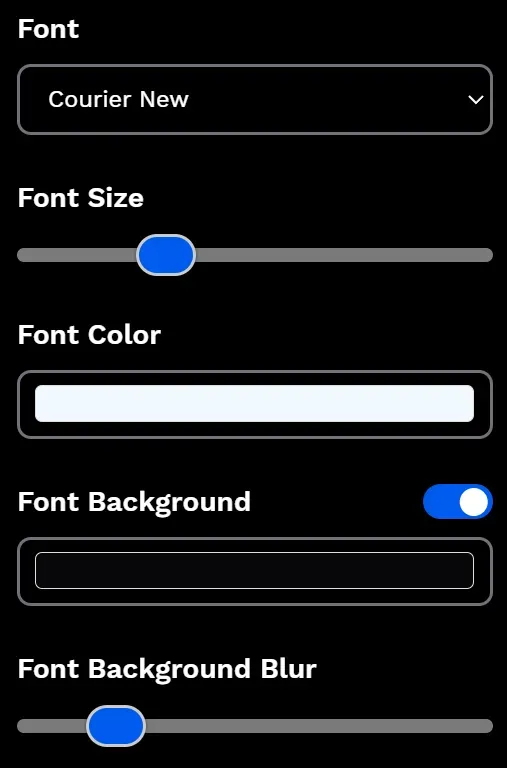 settings theme font size and background