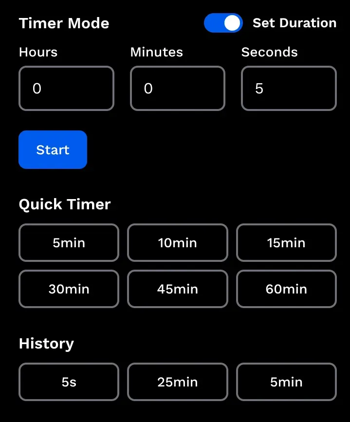 MyTimerTab: timer settings 
