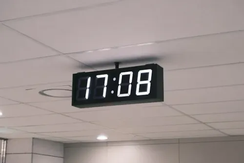 digital clock on the ceiling